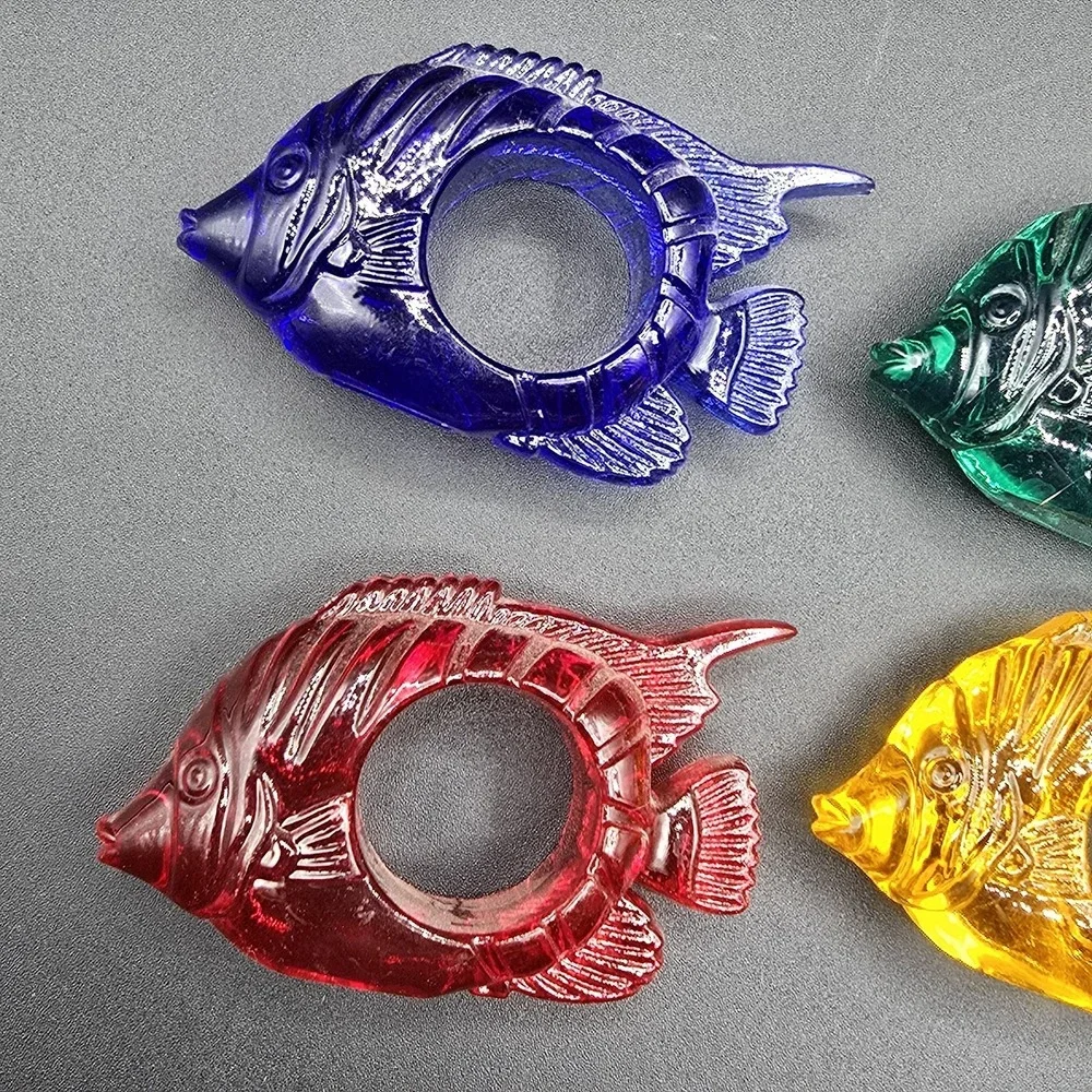 Vintage Lucite‎ Acrylic Nautical Fish Napkin Ring Holder Retro Colorful Set of 4